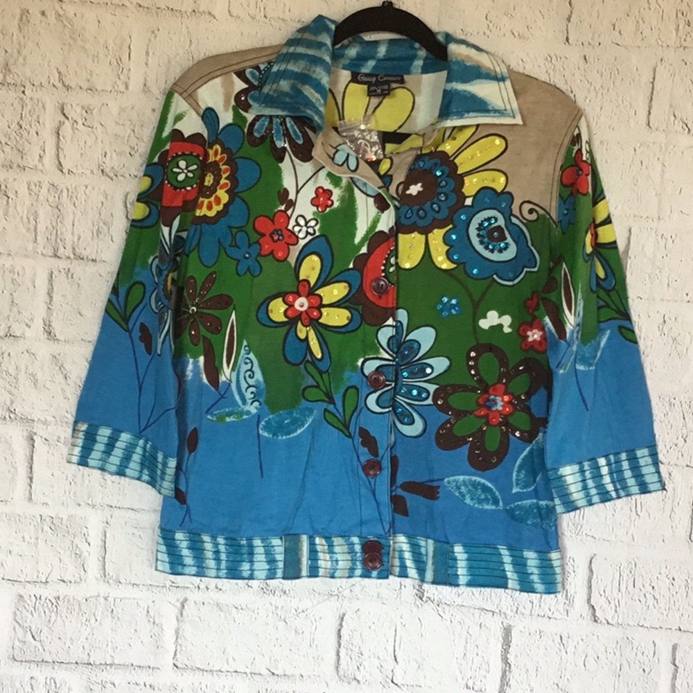 GAUDY COUTURE NWT FLORAL/ BLING SHIRT/JACKET M